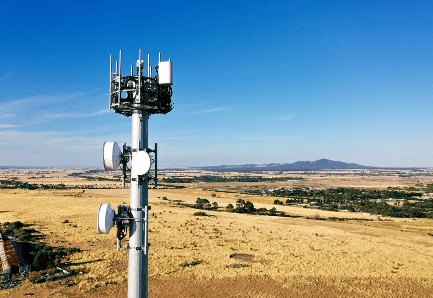 An aerial view of an nbn Fixed Wireless tower in regional Australia